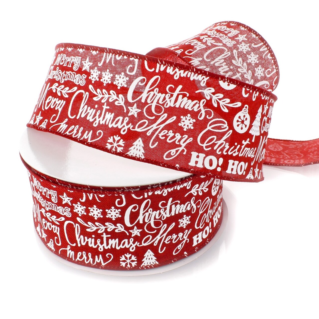 2 1/2" Wired Ribbon Merry Christmas Text Clip Art Red - 25 Yards